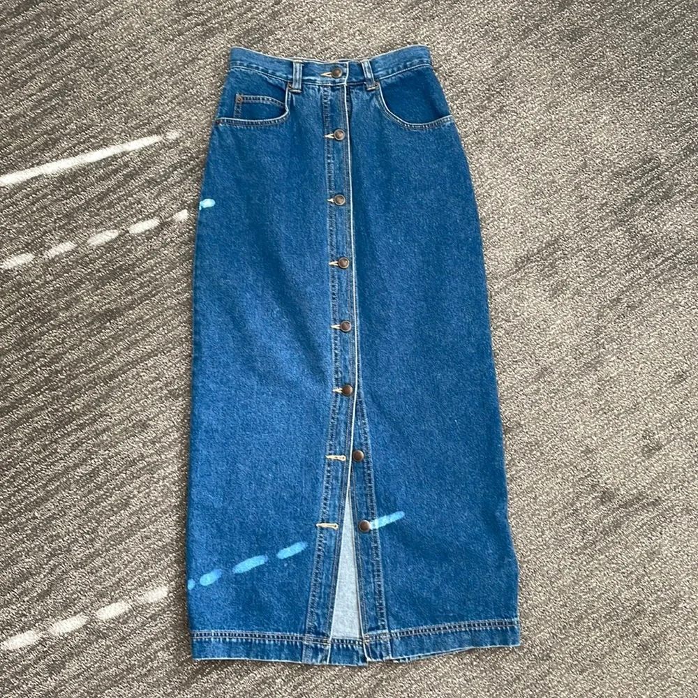 Vintage Button Denim Maxi Skirt - Picture 1 of 8